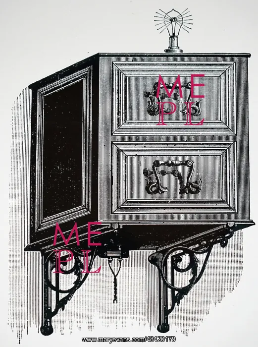 : An engraving depicting an electric plate warmer : An engraving depicting an electric plate warmer