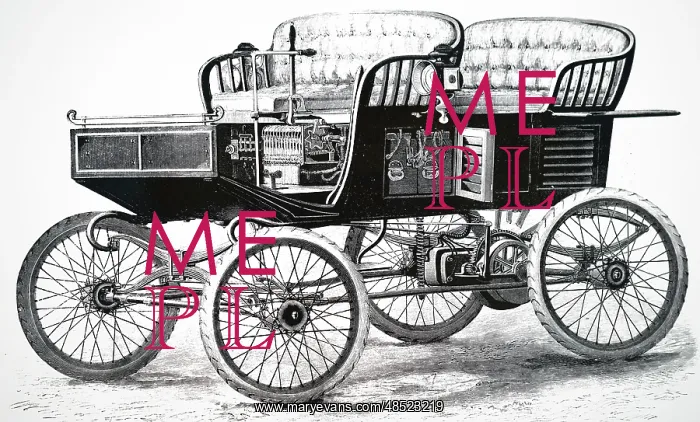 : Engraving depicting an electrically powered surrey : Engraving depicting an electrically powered surrey