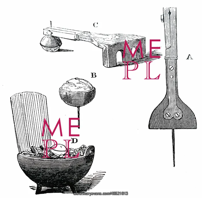 : An engraving depicting the equipment used to cut : An engraving depicting the equipment used to cut