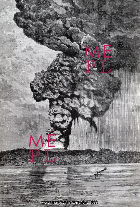 : An engraving depicting the eruption of Krakatoa : An engraving depicting the eruption of Krakatoa