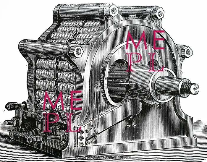: Engraving depicting a Ferranti-Thomson single-phase : Engraving depicting a Ferranti-Thomson single-phase