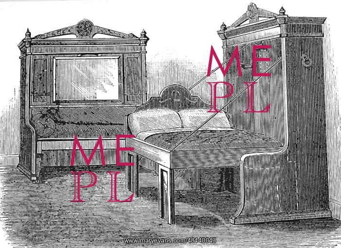 : Engraving depicting a folding bed : Engraving depicting a folding bed