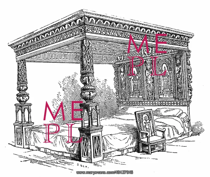 : Engraving depicting a four-poster bed : Engraving depicting a four-poster bed