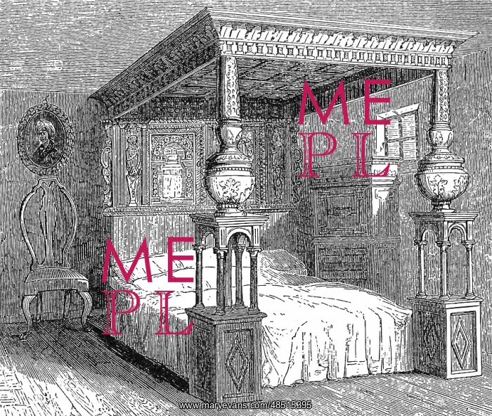 : Engraving depicting a four-poster bed : Engraving depicting a four-poster bed