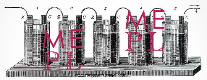 : Engraving depicting a galvanic battery : Engraving depicting a galvanic battery