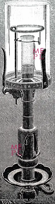 : An engraving depicting a gas lamp : An engraving depicting a gas lamp