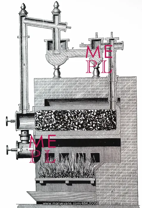: An engraving depicting a gas making apparatus : An engraving depicting a gas making apparatus