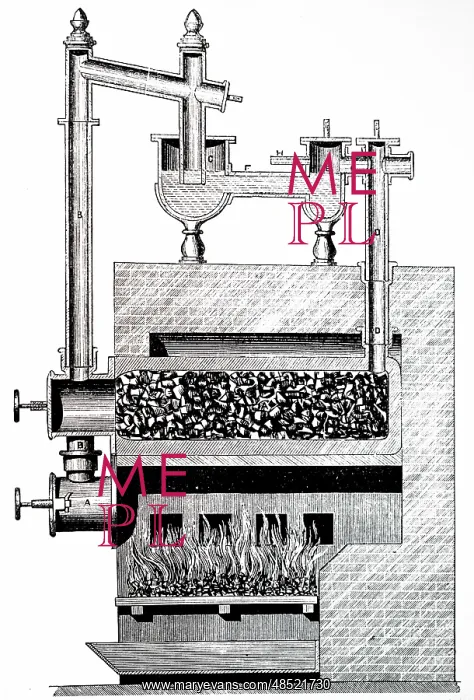 : An engraving depicting a gas making apparatus : An engraving depicting a gas making apparatus