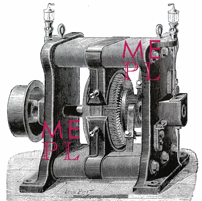  : Engraving depicting a Gramme generator for electric lighting