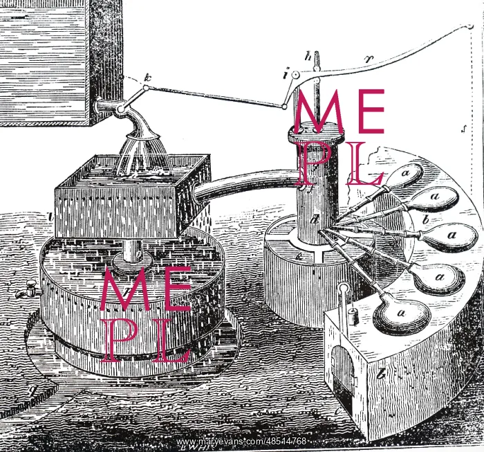 : An engraving depicting Herbert's development of : An engraving depicting Herbert's development of