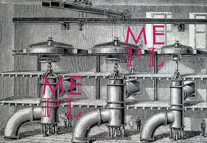 : Engraving depicting hydroelectric generators : Engraving depicting hydroelectric generators