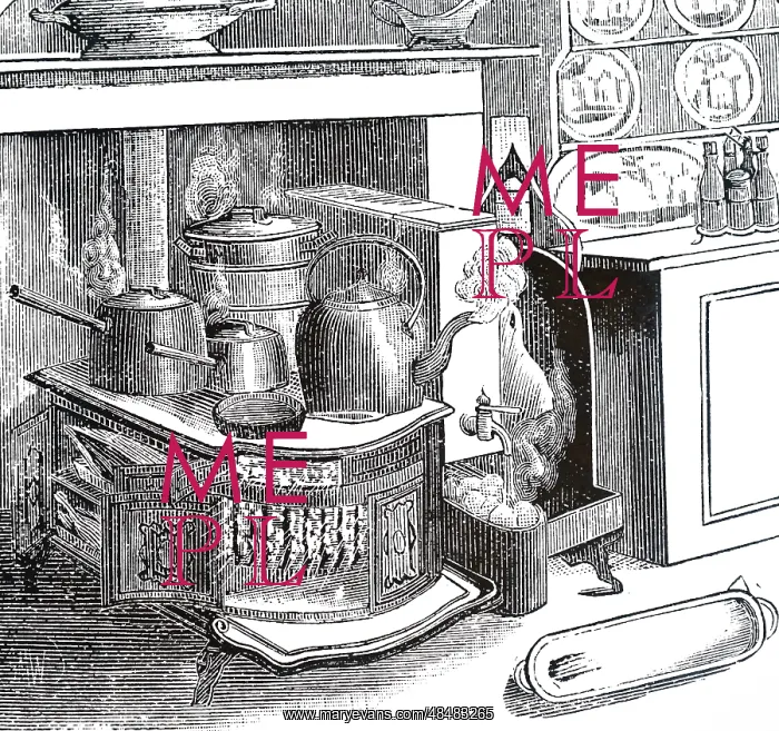  : An engraving depicting a kitchen fitted with a box stove