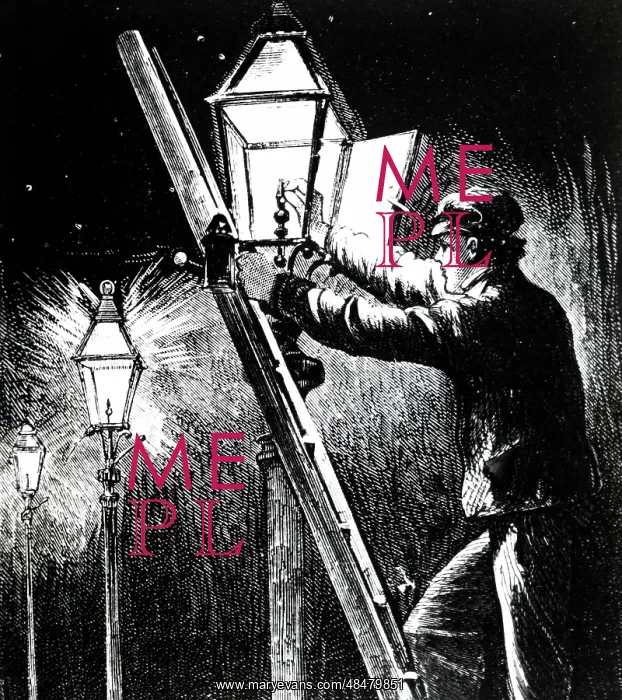 : An engraving depicting a lamplighter : An engraving depicting a lamplighter