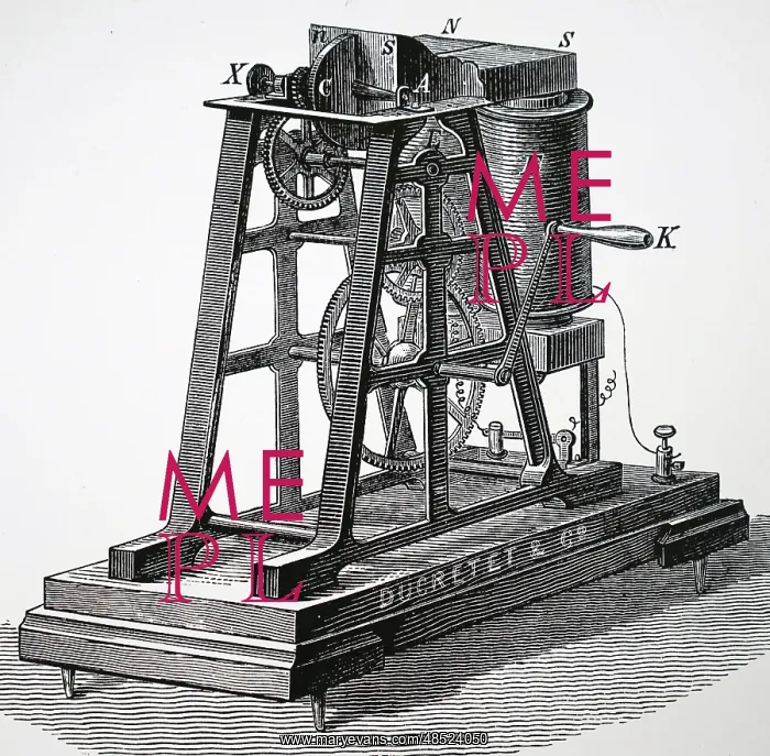 : Engraving depicting Leon Foucault's machine for : Engraving depicting Leon Foucault's machine for