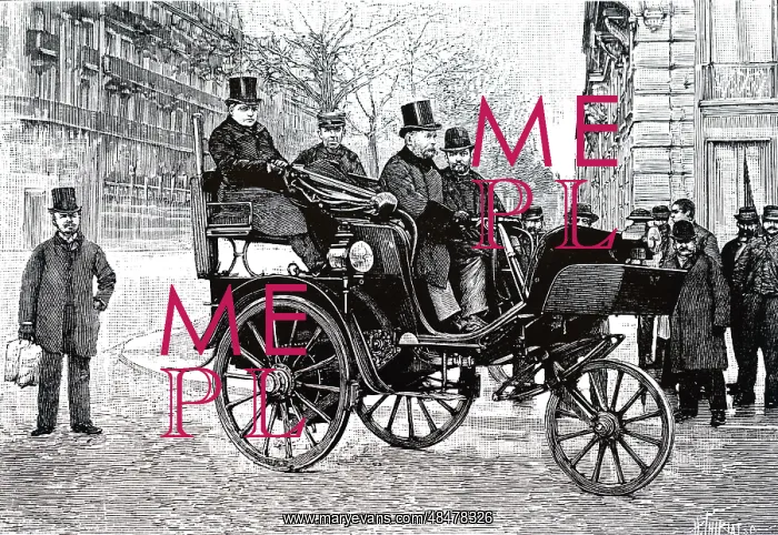 : An engraving depicting Leon Serpollet driving : An engraving depicting Leon Serpollet driving