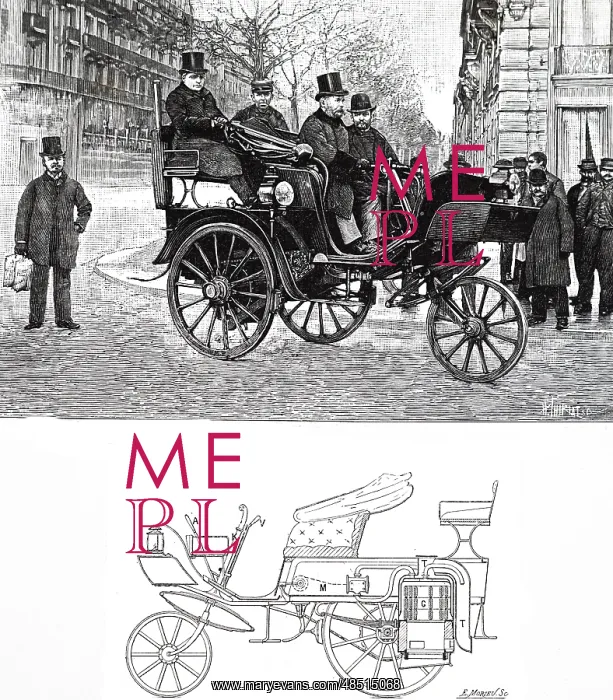 : An engraving depicting Leon Serpollet driving : An engraving depicting Leon Serpollet driving