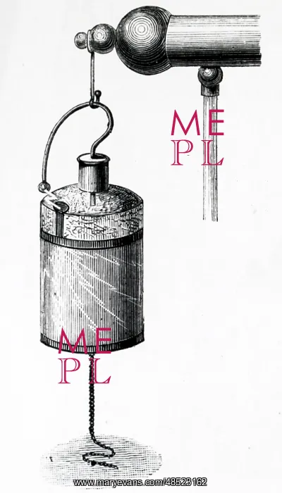 : Engraving depicting a Leyden jar attached to a : Engraving depicting a Leyden jar attached to a