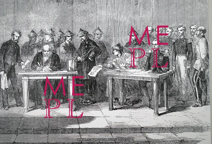 : An engraving depicting Lord Elgin signing the : An engraving depicting Lord Elgin signing the