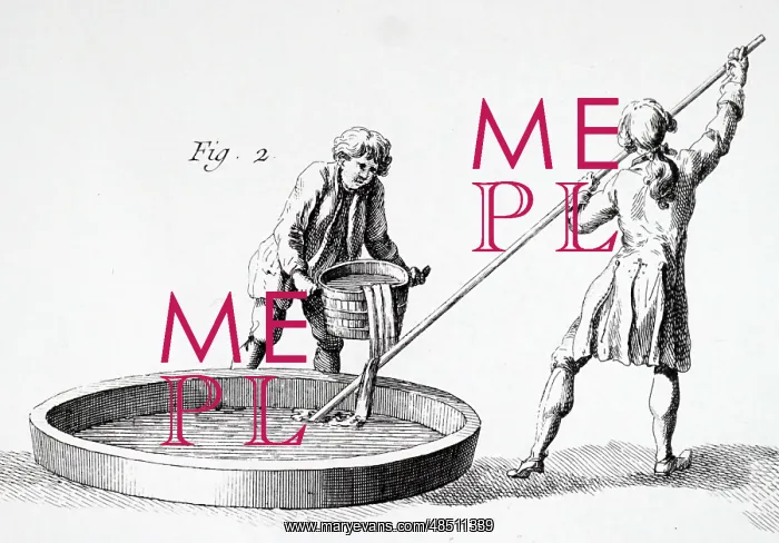 : An engraving depicting lye being used to make soap : An engraving depicting lye being used to make soap