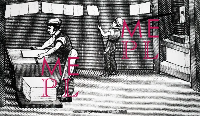 : Engraving depicting the making of rag paper : Engraving depicting the making of rag paper