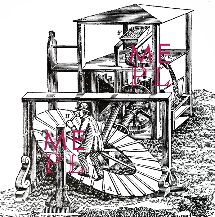 : An engraving depicting a man grinding corn : An engraving depicting a man grinding corn