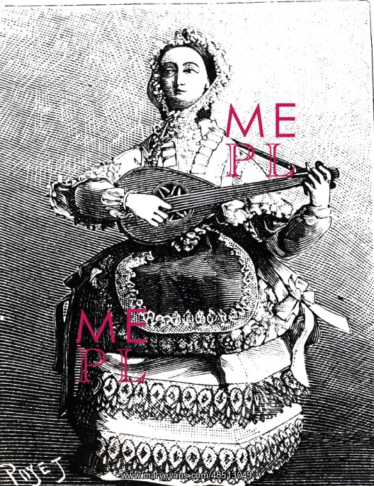 : An engraving depicting a mandolin player : An engraving depicting a mandolin player