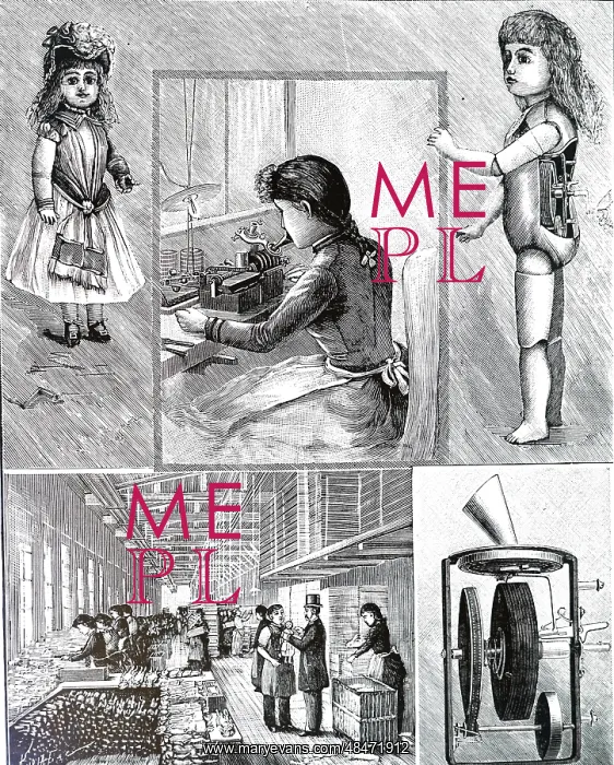 : An engraving depicting the manufacturing of talking dolls : An engraving depicting the manufacturing of talking dolls