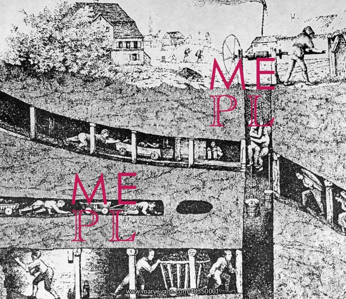 : Engraving depicting a mine, 19th century : Engraving depicting a mine, 19th century