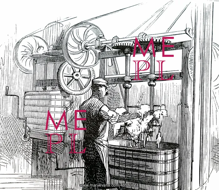 : An engraving depicting the mixing drums of Peek : An engraving depicting the mixing drums of Peek