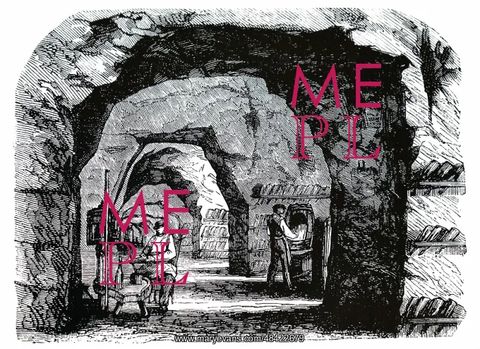 : An engraving depicting the Perrier's champagne caves : An engraving depicting the Perrier's champagne caves