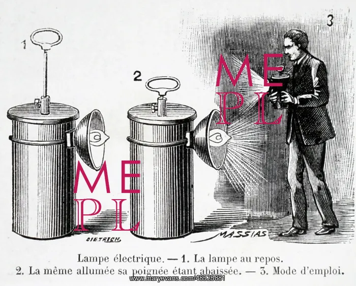 : Engraving depicting a portable electric light : Engraving depicting a portable electric light