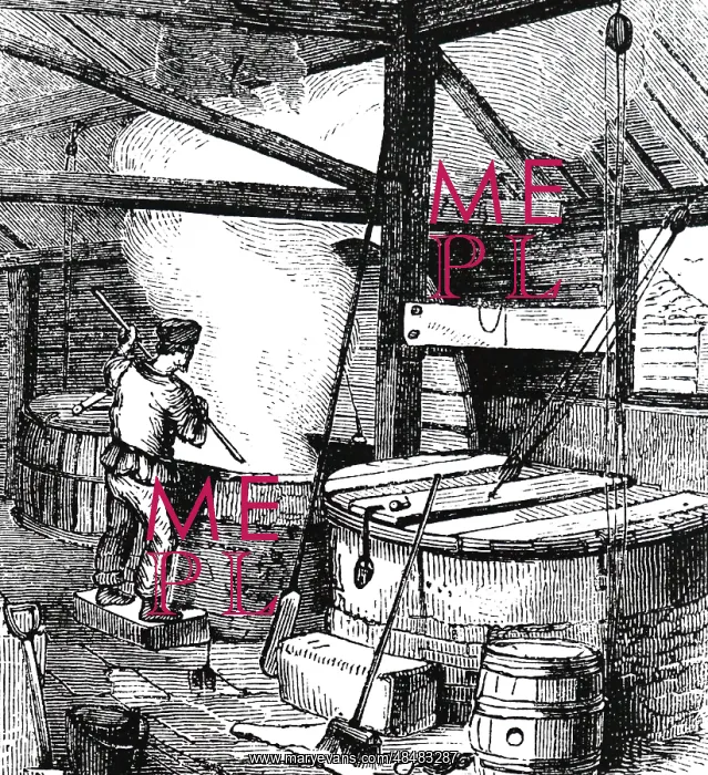 : An engraving depicting the process of boiling soap : An engraving depicting the process of boiling soap