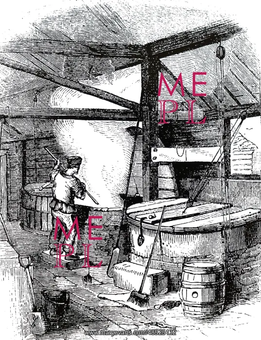 : An engraving depicting the process of boiling soap : An engraving depicting the process of boiling soap