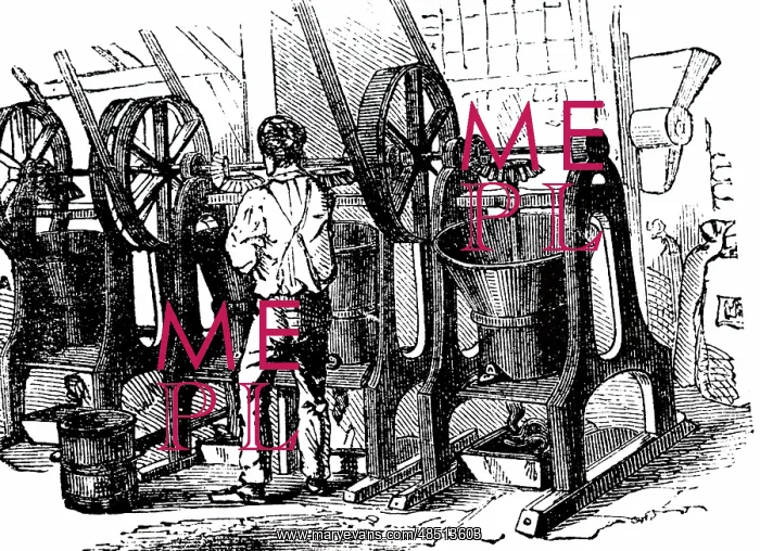 : An engraving depicting the process of making flaked cocoa : An engraving depicting the process of making flaked cocoa