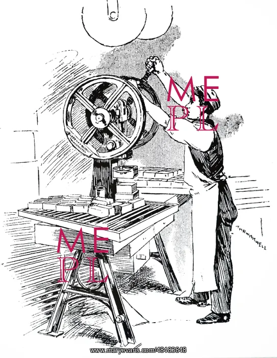 : An engraving depicting the process of stamping : An engraving depicting the process of stamping