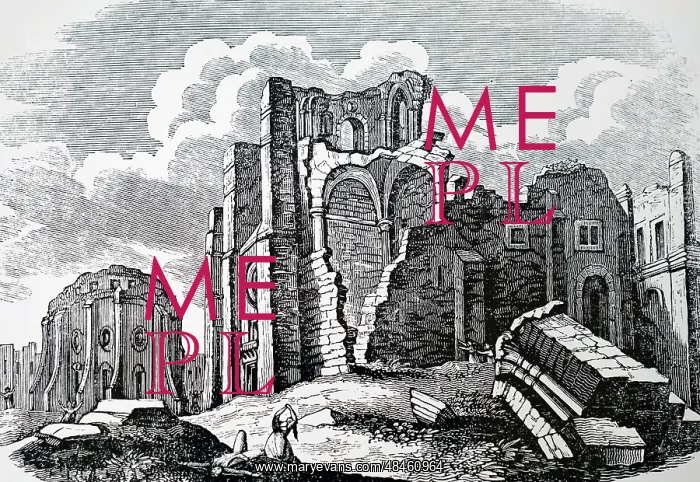 : An engraving depicting the ruins of Lisbon Cathedral : An engraving depicting the ruins of Lisbon Cathedral
