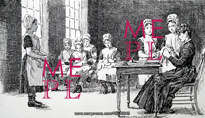 : Engraving depicting a sewing class at the Ladies : Engraving depicting a sewing class at the Ladies