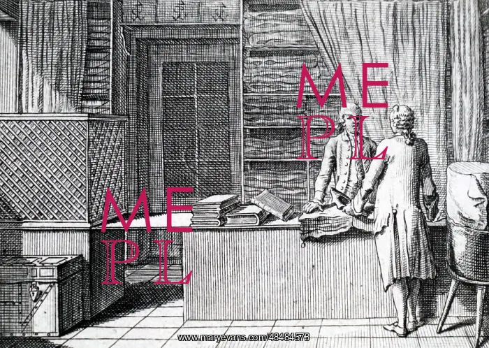: Engraving depicting a shopkeeper serving a customer : Engraving depicting a shopkeeper serving a customer