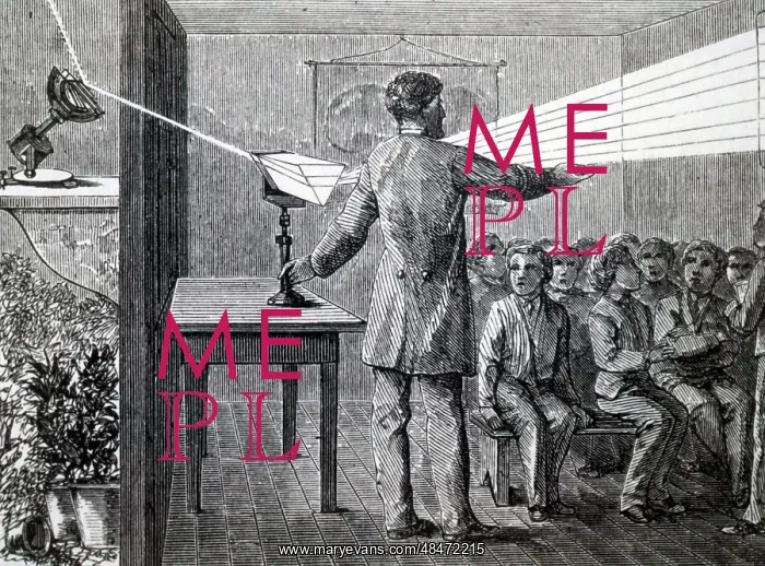 : Engraving depicting a solar spectrum being demonstrated : Engraving depicting a solar spectrum being demonstrated