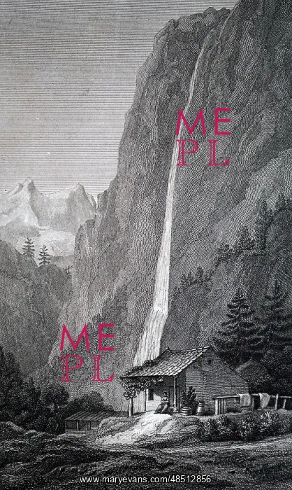 : An engraving depicting the Staubbach Falls in : An engraving depicting the Staubbach Falls in