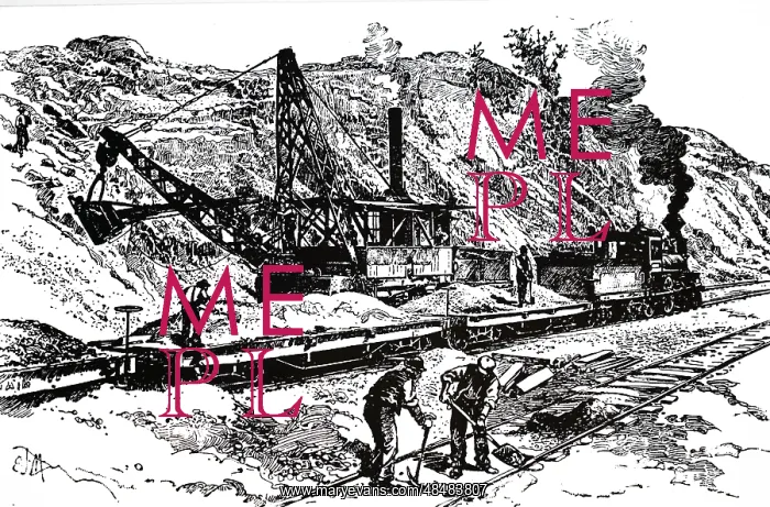 : An engraving depicting a steam excavator : An engraving depicting a steam excavator
