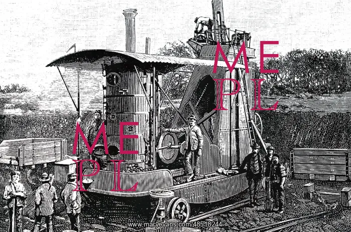 : An engraving depicting a steam excavator : An engraving depicting a steam excavator