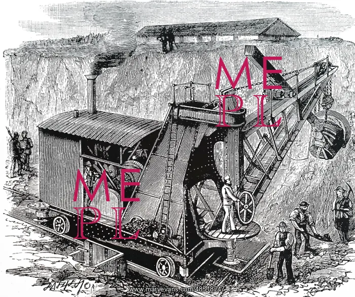 : An engraving depicting a steam excavator : An engraving depicting a steam excavator