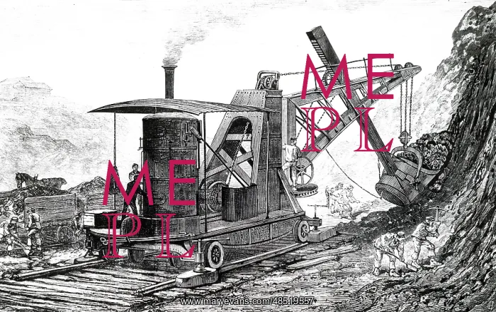 : An engraving depicting a steam excavator : An engraving depicting a steam excavator