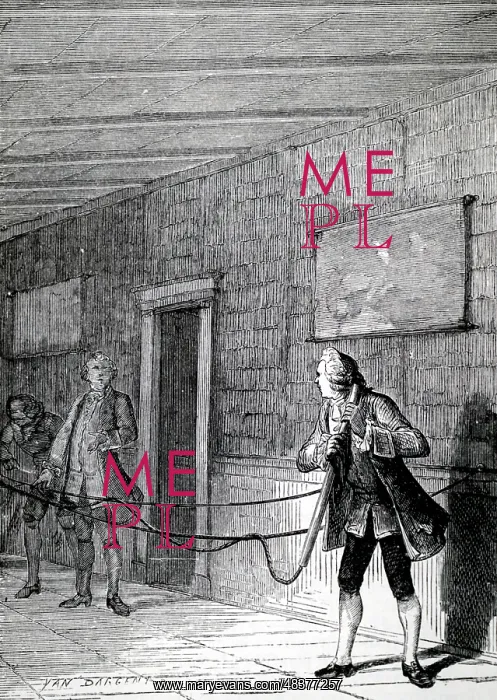 : Engraving depicting Stephen Gray passing electricity : Engraving depicting Stephen Gray passing electricity