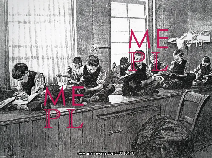  : Engraving depicting a tailoring class at Truant School