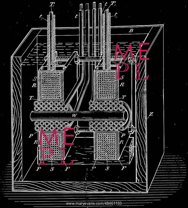 : Engraving depicting Tesla's transformer : Engraving depicting Tesla's transformer