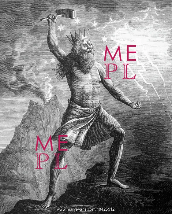 : Engraving depicting Thor wielding his hammer : Engraving depicting Thor wielding his hammer