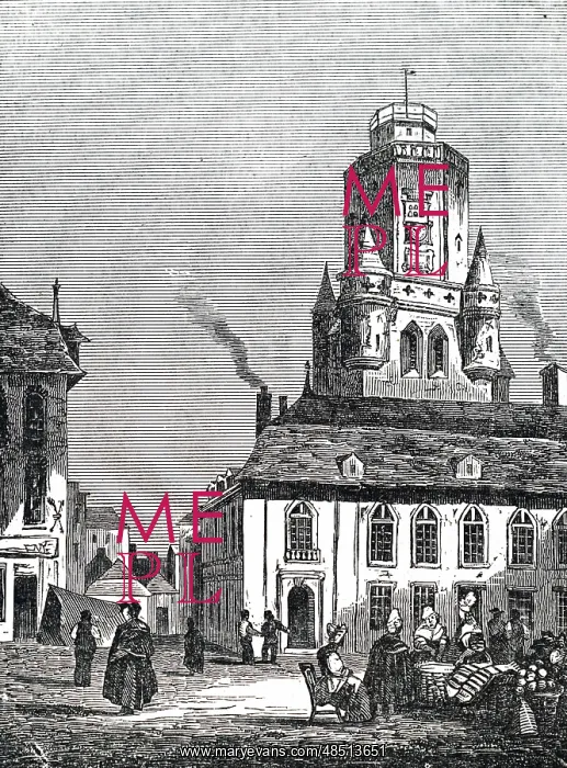 : An engraving depicting the Town Hall and bell : An engraving depicting the Town Hall and bell