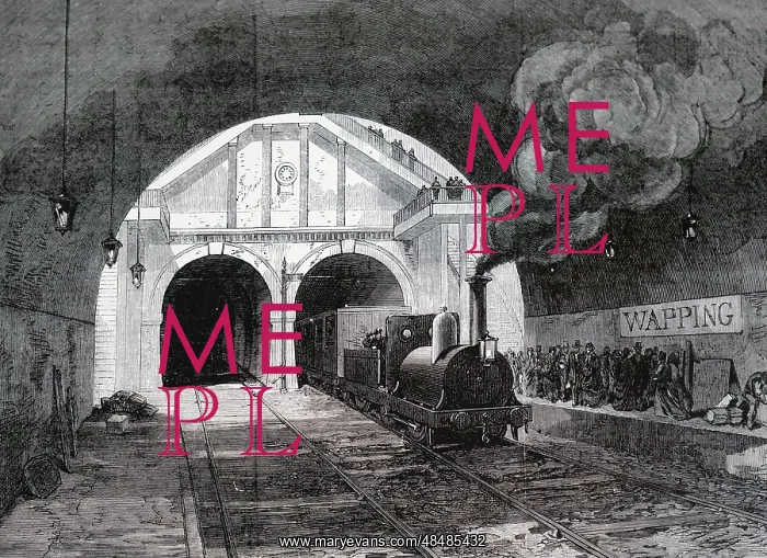 : Engraving depicting a train coming out of the : Engraving depicting a train coming out of the